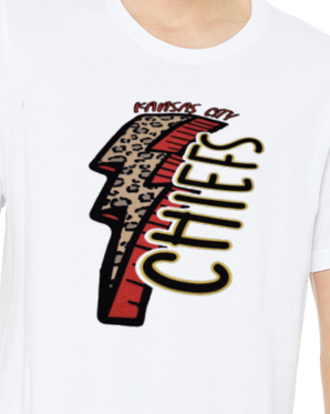 Kansas City short sleeve t-shirt with cheetah print lightning bolt (White)